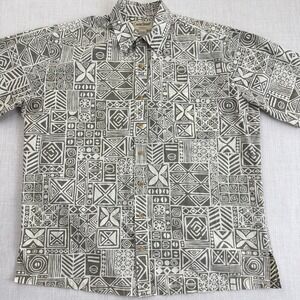 Cooke Street Honolulu Mens XL Cotton Geometric Tribal Print Hawaiian Shirt Green